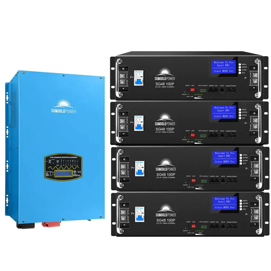 Sungold Power 15000W 48V Split Phase Pure Sine Wave Inverter Charger Off-Grid Inverters SunGoldPower Inverter+4*48V100AH Lithium Battery