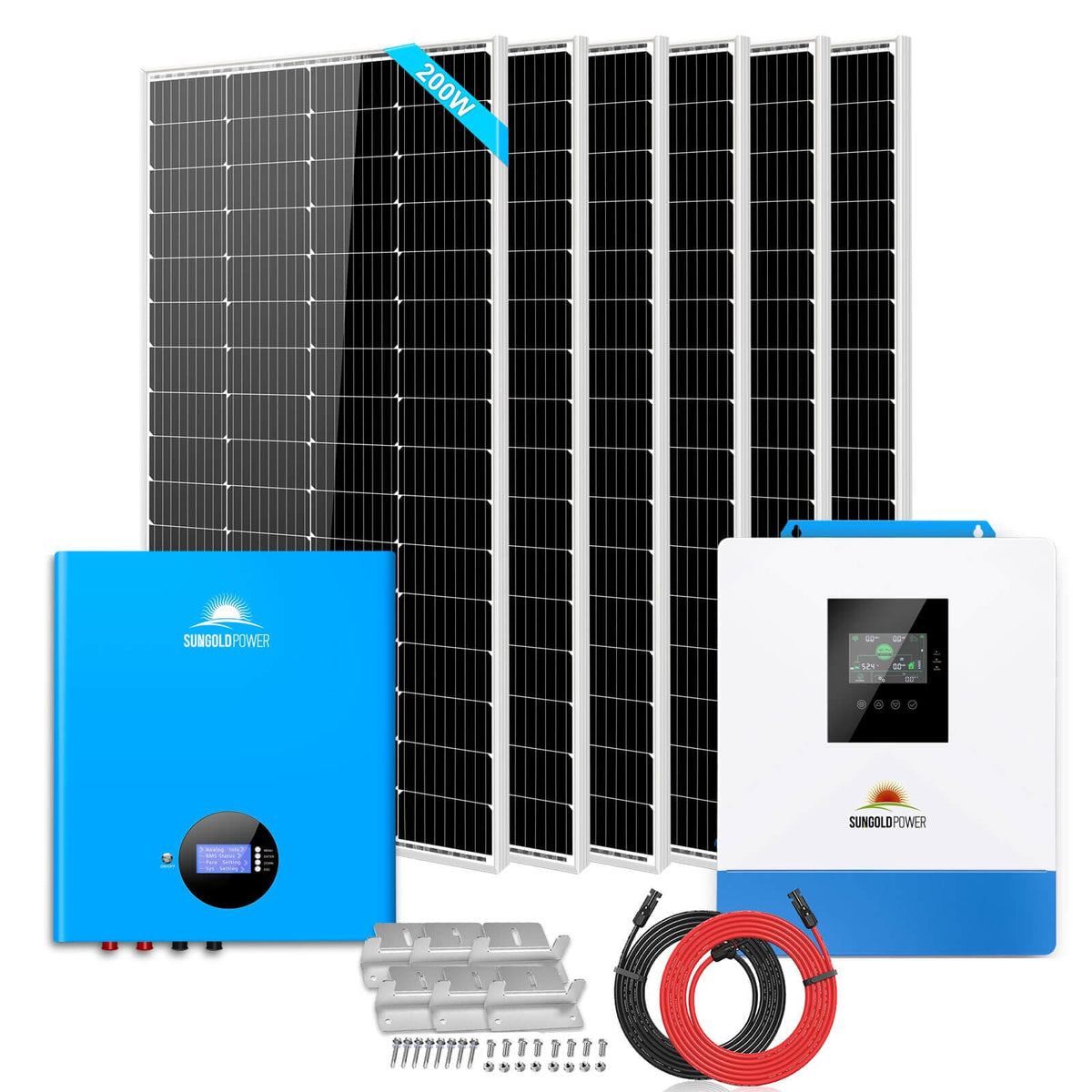 Sungold Power Off-Grid Solar Kit 5000W 48VDC 120V 5.12KWH PowerWall Battery 6 X 200 Watts Solar Panels Solar Kits SunGoldPower