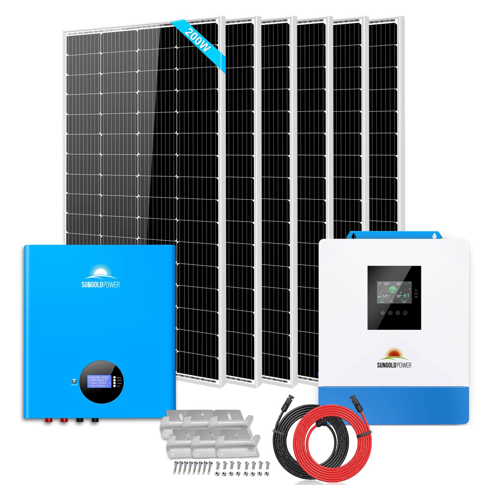 Sungold Power Off-Grid Solar Kit 5000W 48VDC 120V 5.12KWH PowerWall Battery 6 X 200 Watts Solar Panels Solar Kits SunGoldPower