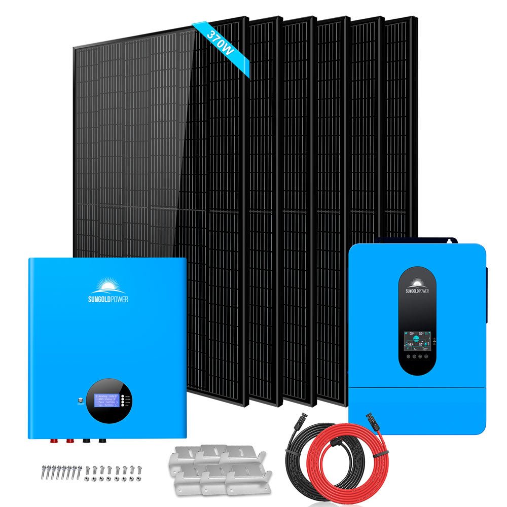 SunGold Power | Off-Grid Solar Kit | 6,500W 48VDC 120/240VAC | 5.12 kWh PowerWall Lithium Battery | 6 x 370 Watt Solar Panels | SGM-655M