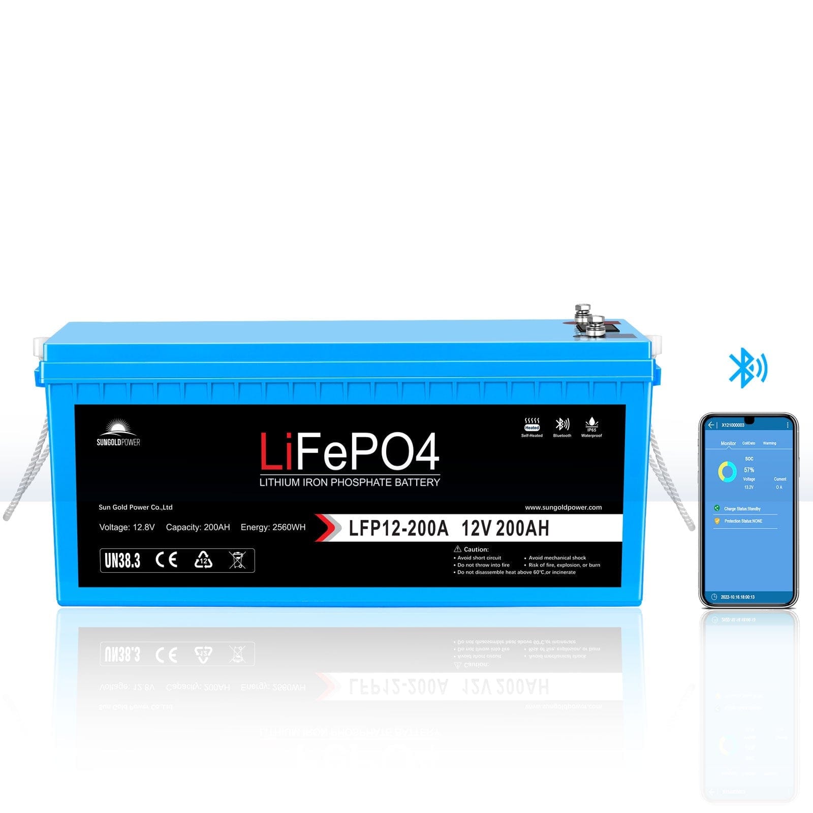 Sungold Power 12V 200Ah LiFePo4 Deep Cycle Lithium Battery Bluetooth / Self-Heating / IP65 Batteries SunGoldPower Brand New