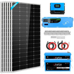 Sungold Power Off-Grid Solar Kit 4000W Inverter 12VDC 120V/240V LiFePO4 Battery 1200 Watt Solar Back Up Solar Kits SunGoldPower