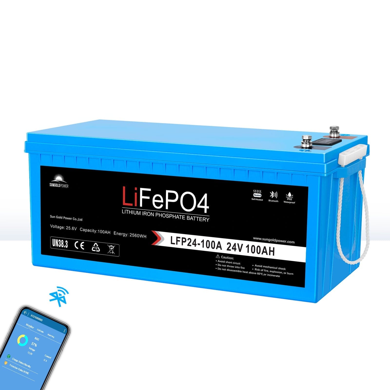 Sungold Power 24V 100Ah LiFePo4 Deep Cycle Lithium Battery Bluetooth / Self-Heating / IP65 Batteries SunGoldPower