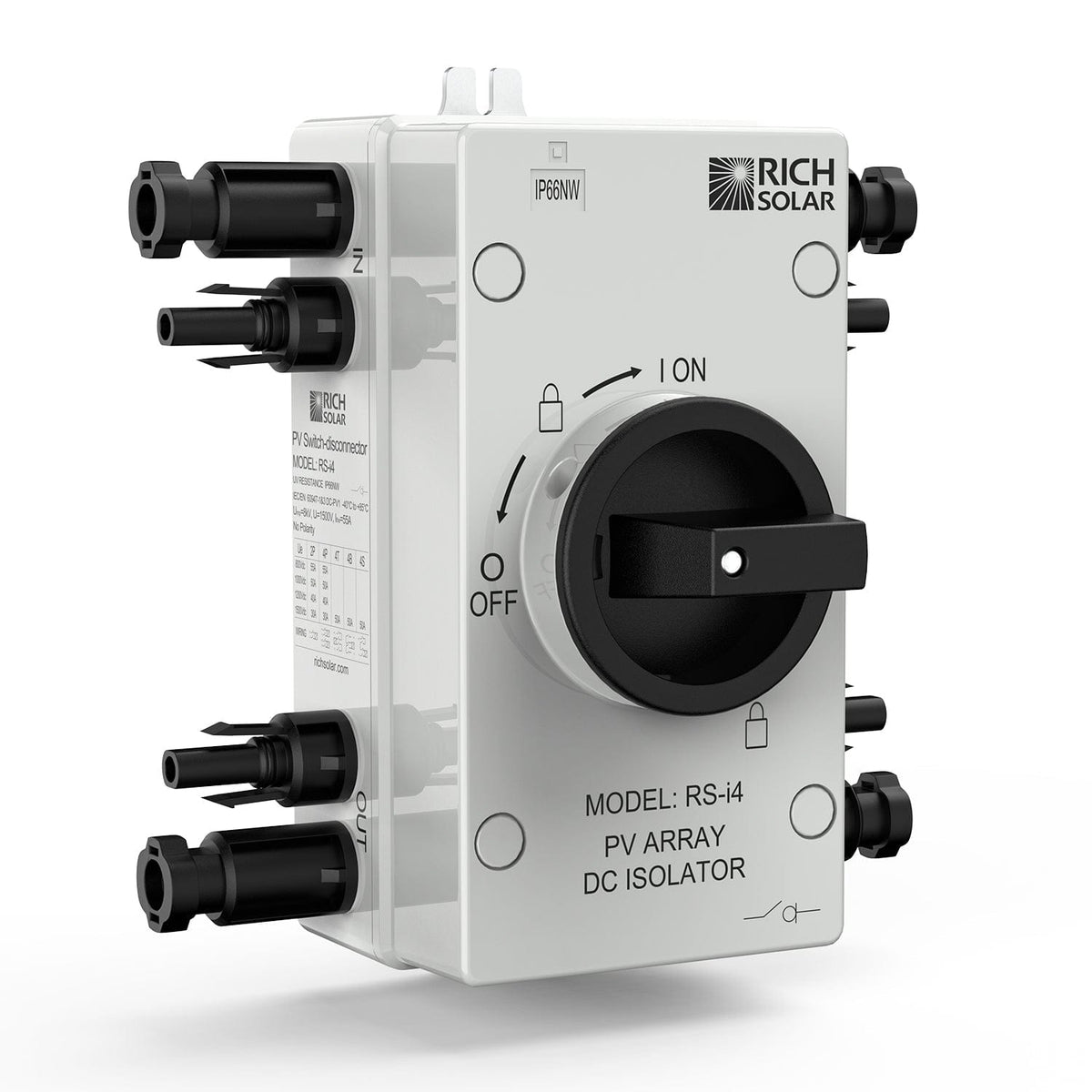 RICH SOLAR Solar PV DC Quick Disconnect Switch | Solar Array DC Quick Disconnect Switch | 1500 Volt 32 Amp | 4 Pole 2 Strings | Easy to Install Switch RICH SOLAR