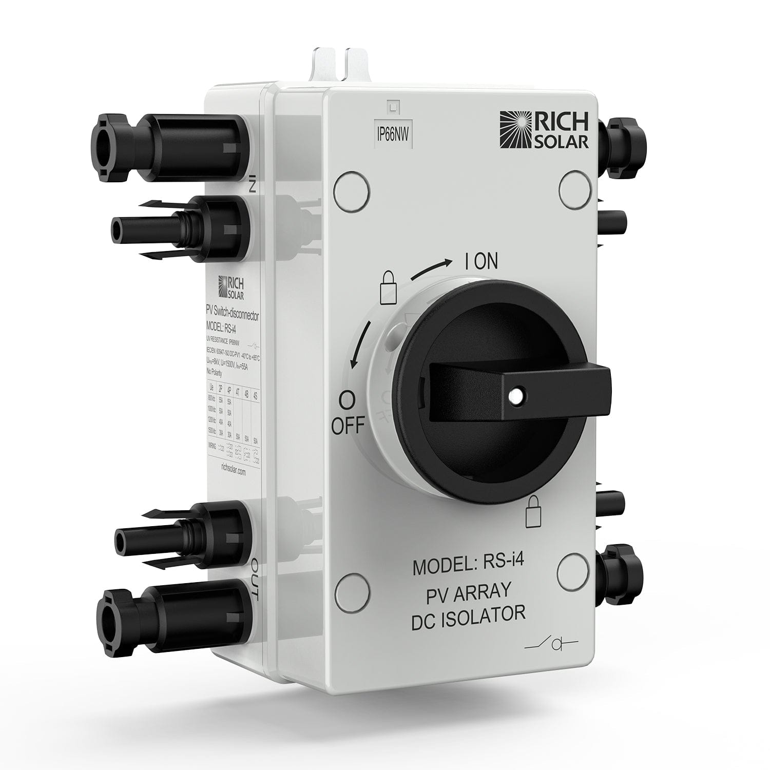 RICH SOLAR Solar PV DC Quick Disconnect Switch | Solar Array DC Quick Disconnect Switch | 1500 Volt 32 Amp | 4 Pole 2 Strings | Easy to Install Switch RICH SOLAR