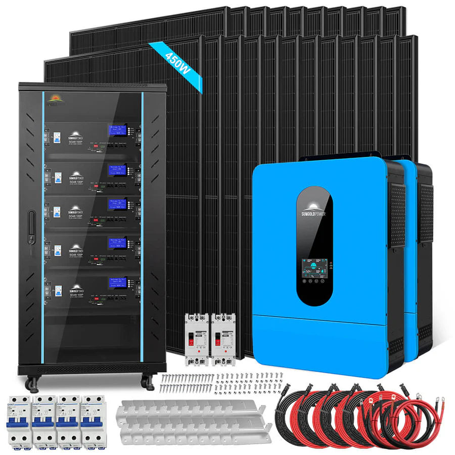 Sungold Power Off Grid Solar Kit 13000W 48VDC 120V/240V LiFePO4 25.6KWh Lithium Battery 22 x 450 Watts Solar Panels