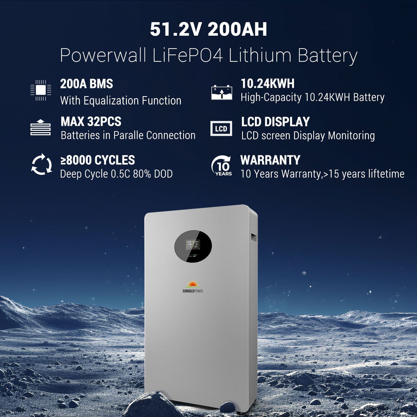 Sungold Power Powerwall X Lithium Battery 51.2V 200Ah SG48200T
