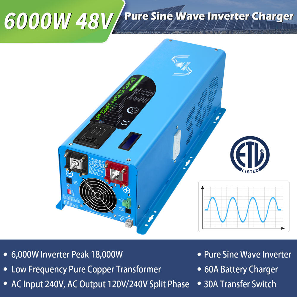 Sungold Power Off-Grid Solar Kit 6000W 48VDC 120V/240V LifePo4 10.48KWH Power Wall Lithium Battery 8 X 370 Watts Solar Panels