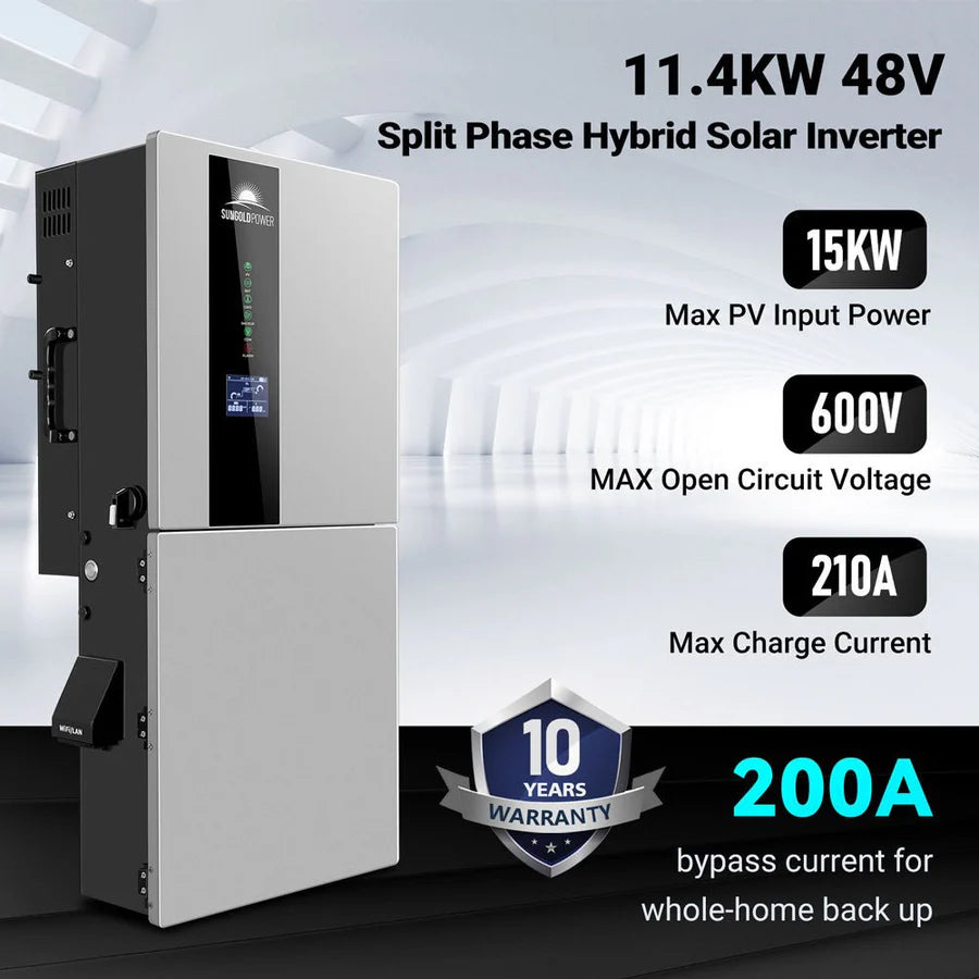 Sungold Power 11.4kW 48V Split Phase Hybrid Solar Inverter | Whole Home Backup (200A) | SGN-11K15PRO
