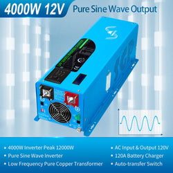 Sungold Power Off-Grid Solar Kit 4000W Inverter 12VDC 120V/240V LiFePO4 Battery 1200 Watt Solar Back Up Solar Kits SunGoldPower