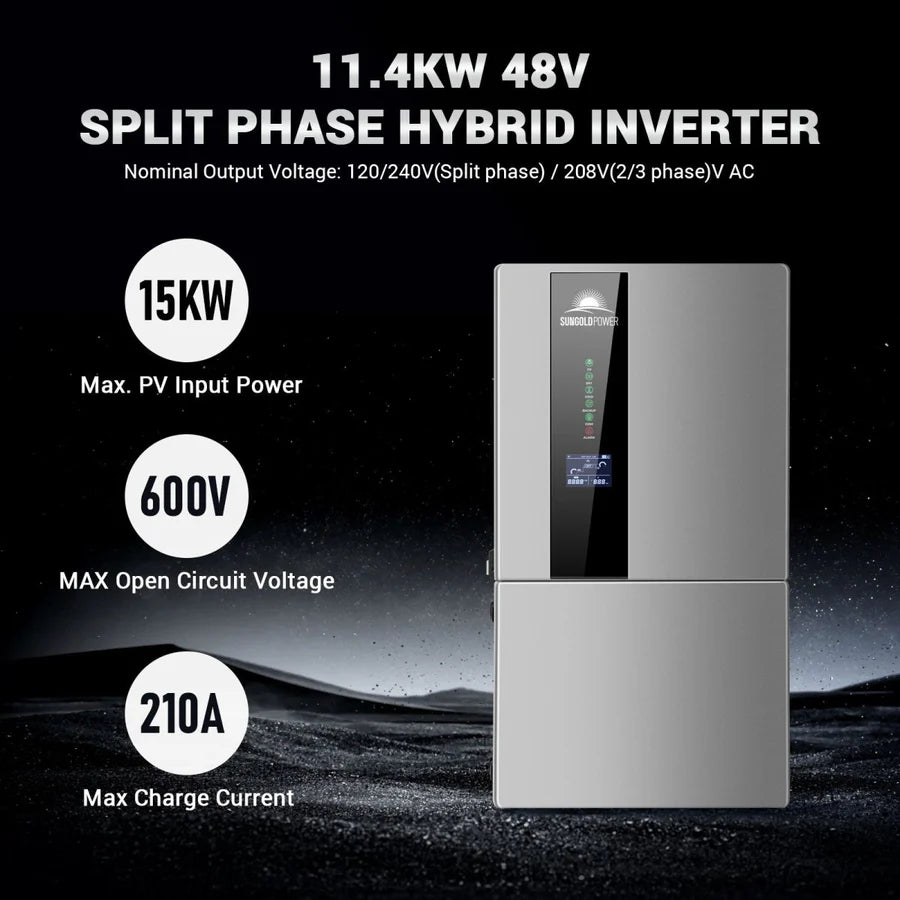 SunGold Power Hybrid Solar Kit 11.4KW 48V Split Phase 51.2 KWH Lithium Battery 36 X 450 Watt Solar Panel