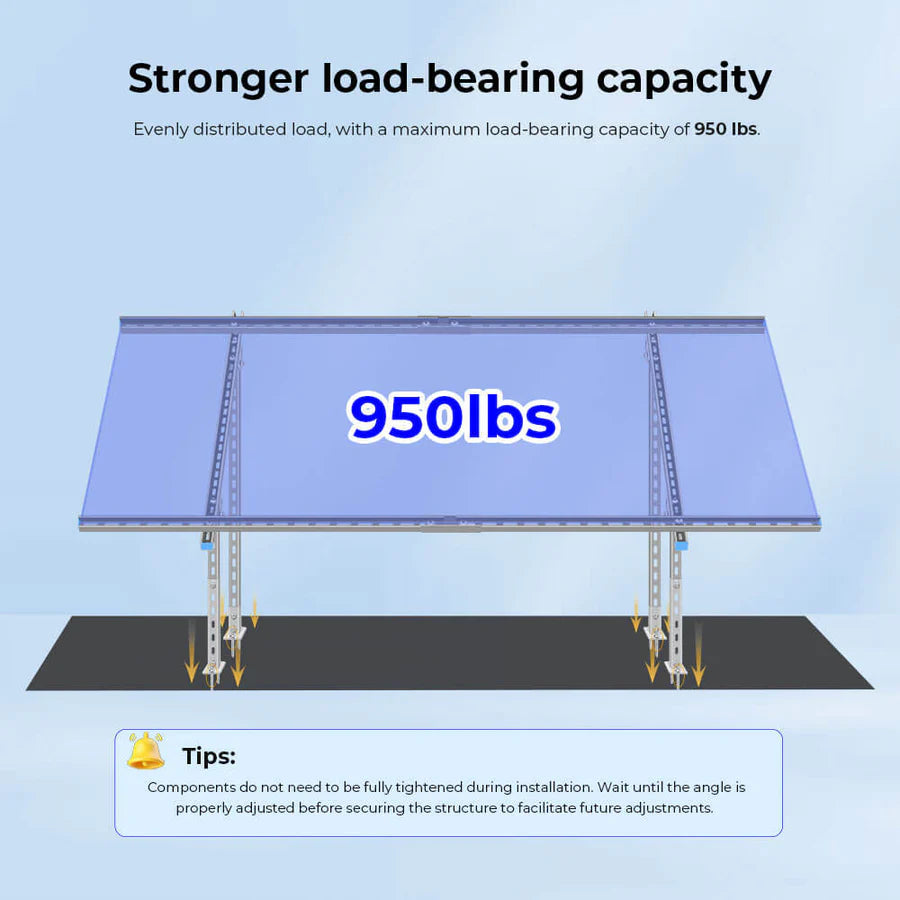 Sungold Power Modular & Expandable Ground Mount Brackets for 2× 400W–590W Solar Panels | Heavy-Duty Adjustable