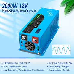 Sungold Power 2000W DC 12V Pure Sine Wave Inverter With Charger Off-Grid Inverters SunGoldPower
