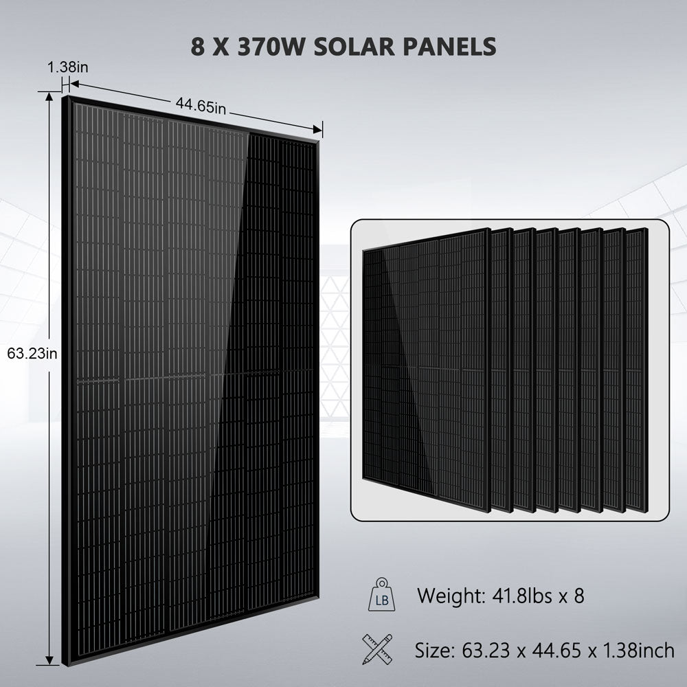 Sungold Power Off-Grid Solar Kit 6000W 48VDC 120V/240V LifePo4 10.48KWH Power Wall Lithium Battery 8 X 370 Watts Solar Panels