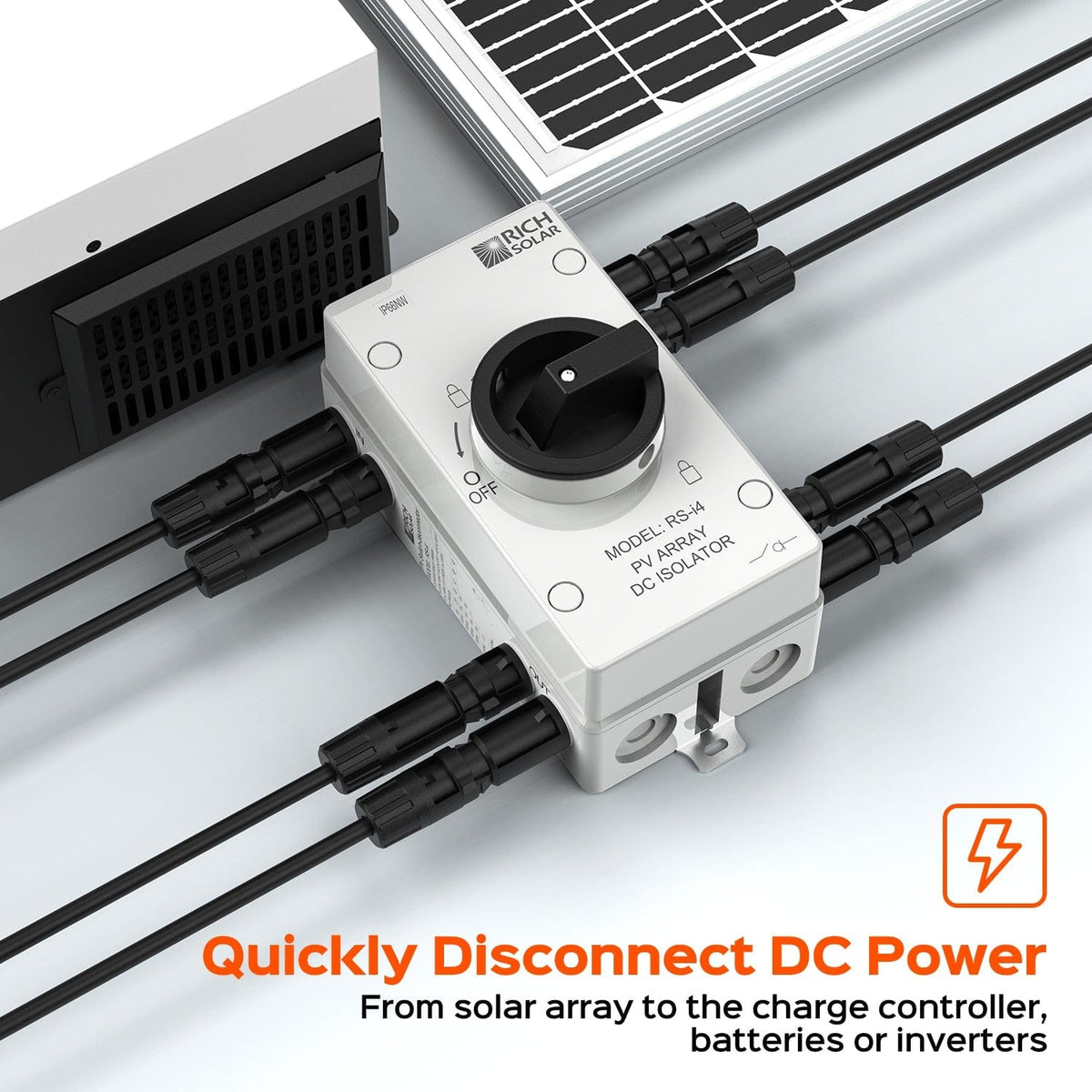 RICH SOLAR Solar PV DC Quick Disconnect Switch | Solar Array DC Quick Disconnect Switch | 1500 Volt 32 Amp | 4 Pole 2 Strings | Easy to Install Switch RICH SOLAR