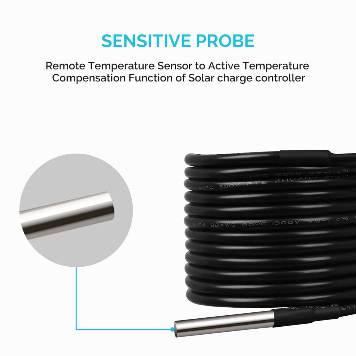Renogy Battery Temperature Sensor for Voyager Charge Controllers Solar Charge Controller Accessory Renogy