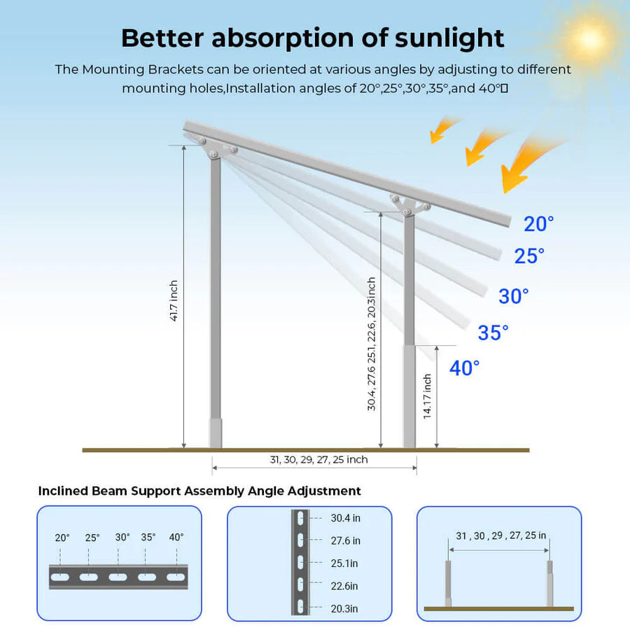 Sungold Power Modular & Expandable Ground Mount Brackets for 2× 400W–590W Solar Panels | Heavy-Duty Adjustable
