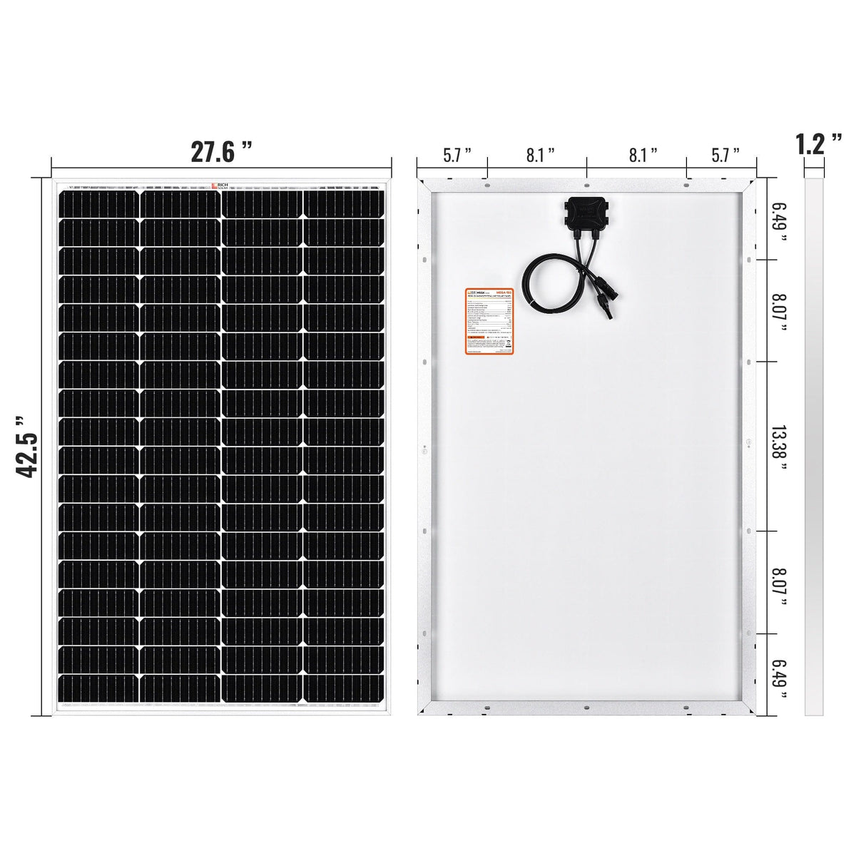 RICH SOLAR MEGA 150 | 150 Watt Solar Panel | Lightweight 12V Off-Grid Solar Panel for RVs, Cabins, Boats | 25-Year Output Warranty | UL Certified Rigid Solar Panels RICH SOLAR