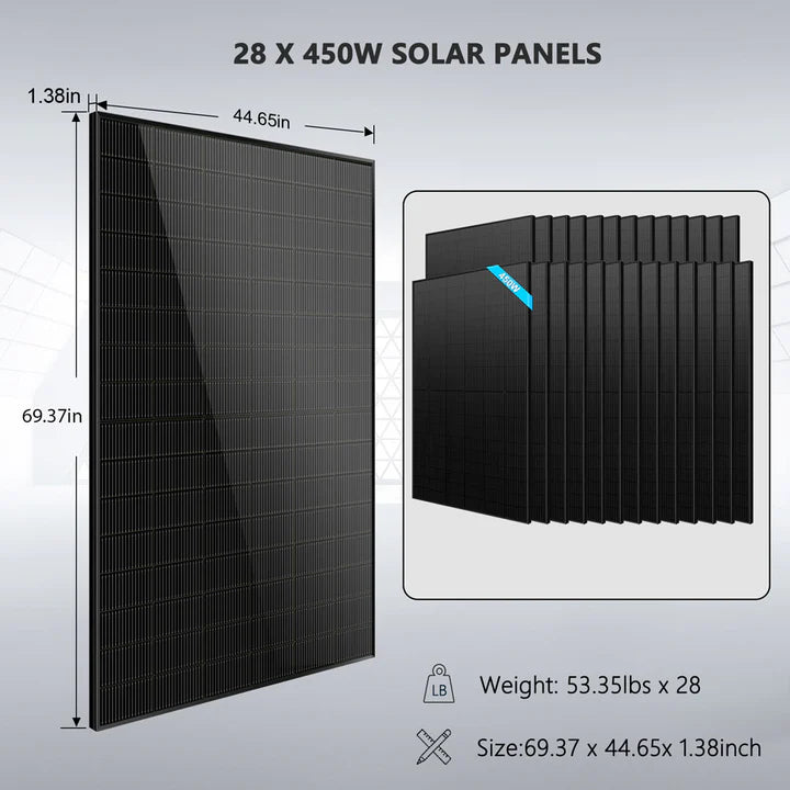 SunGold Power Hybrid Solar Kit 11.4KW 48V Split Phase 30.72KWH Lithium Battery 28 X 450 Watt Solar Panel