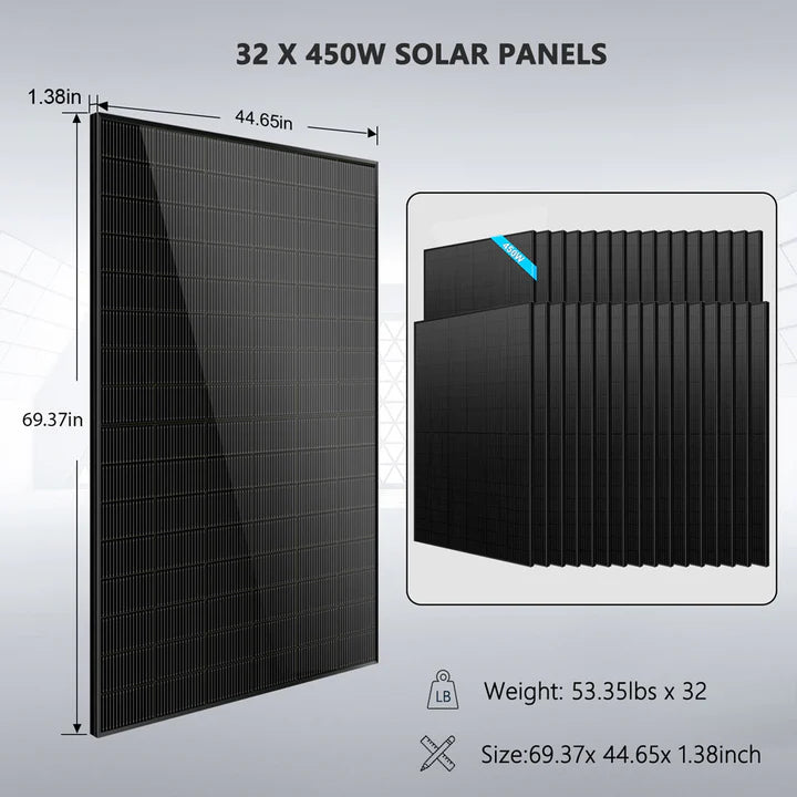 Sungold Power Off-Grid Solar Kit 20KW 48VDC 120V/240V LIFEPO4 30.72KWH LITHIUM BATTERY 32 X 450 WATTS SOLAR PANELS | SGR-20K30T