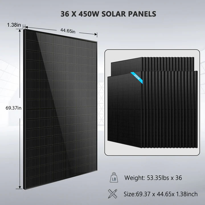 SunGold Power Hybrid Solar Kit 11.4KW 48V Split Phase 51.2 KWH Lithium Battery 36 X 450 Watt Solar Panel