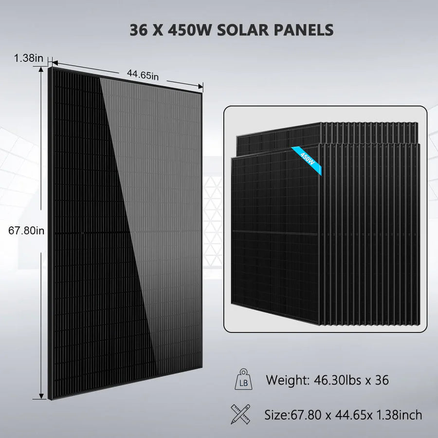SunGold Power Hybrid Solar Kit 11.4KW 48V Split Phase 51.2 KWH Lithium Battery 36 X 450 Watt Solar Panel