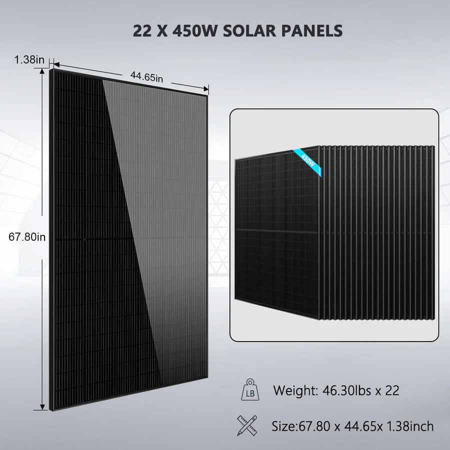 Sungold Power Off Grid Solar Kit 13000W 48VDC 120V/240V LiFePO4 25.6KWh Lithium Battery 22 x 450 Watts Solar Panels