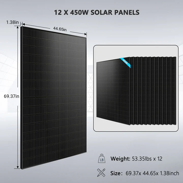 Sungold Power Off-Grid Solar Kit 10KW 48VDC 120V/240V LifePo4 20.48KWH Lithium Battery 12 X 450 Watts Solar Panels SGR-10K20E