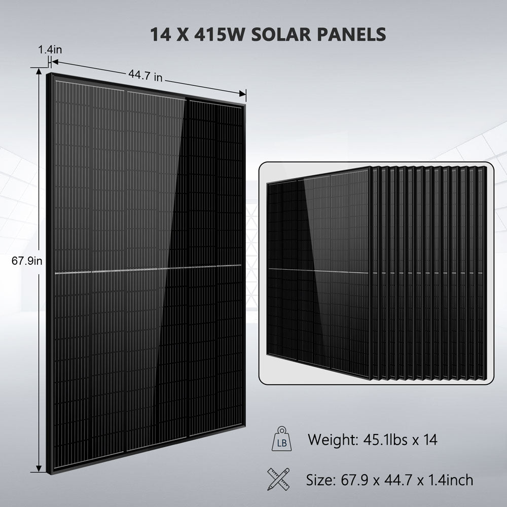 Sungold Power Off-Grid Solar Kit 13000W 48VDC 120V/240V LifePo4 20.48KWH Lithium Battery 14 X 415 Watts Solar Panels