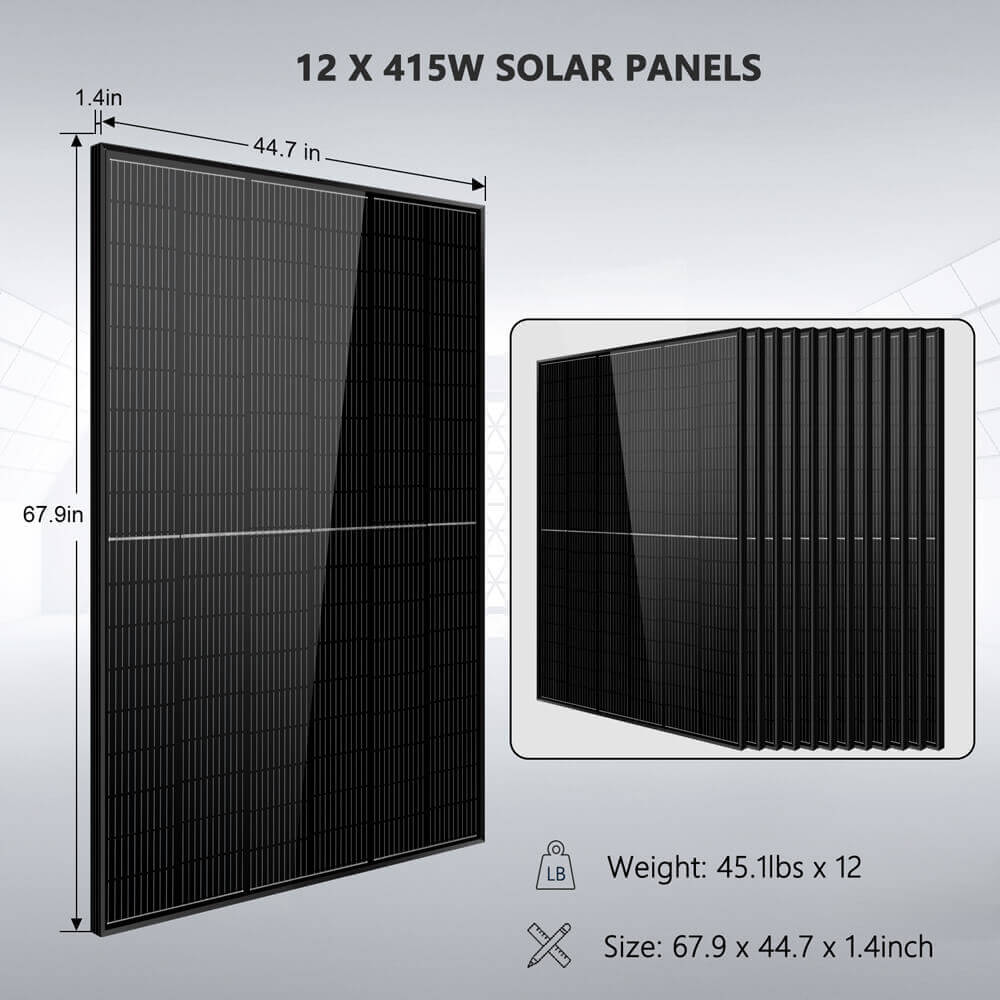 Sungold Power Off-Grid Solar Kit 10000W 48VDC 120VAC/240V 20.48KWH Powerwall Lithium Battery 12 X 415 Watts Solar Panels