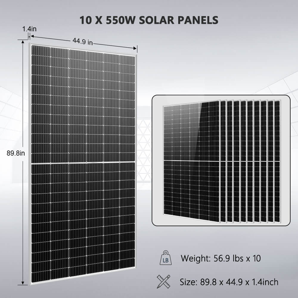 Sungold Power Off-Grid Solar Kit 10 X 550 WATTS SOLAR PANELS 4 X 5.12KWH POWERWALL LITHIUM BATTERY 10KW SOLAR INVERTER 48VDC 120V/240V