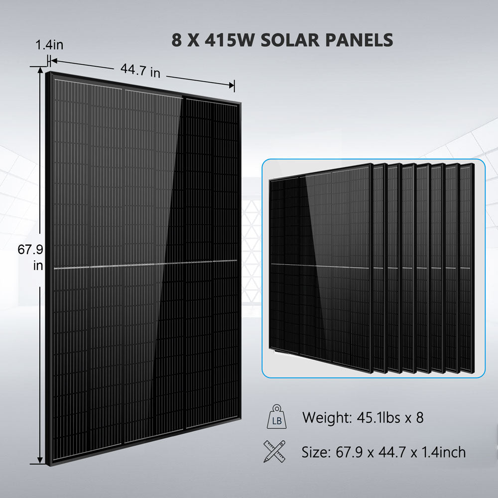 Sungold Power Off-Grid Solar Kit 6500W 48VDC 120VAC LifePo4 10.24KWH Lithium Battery 8 X 415W Solar Panels