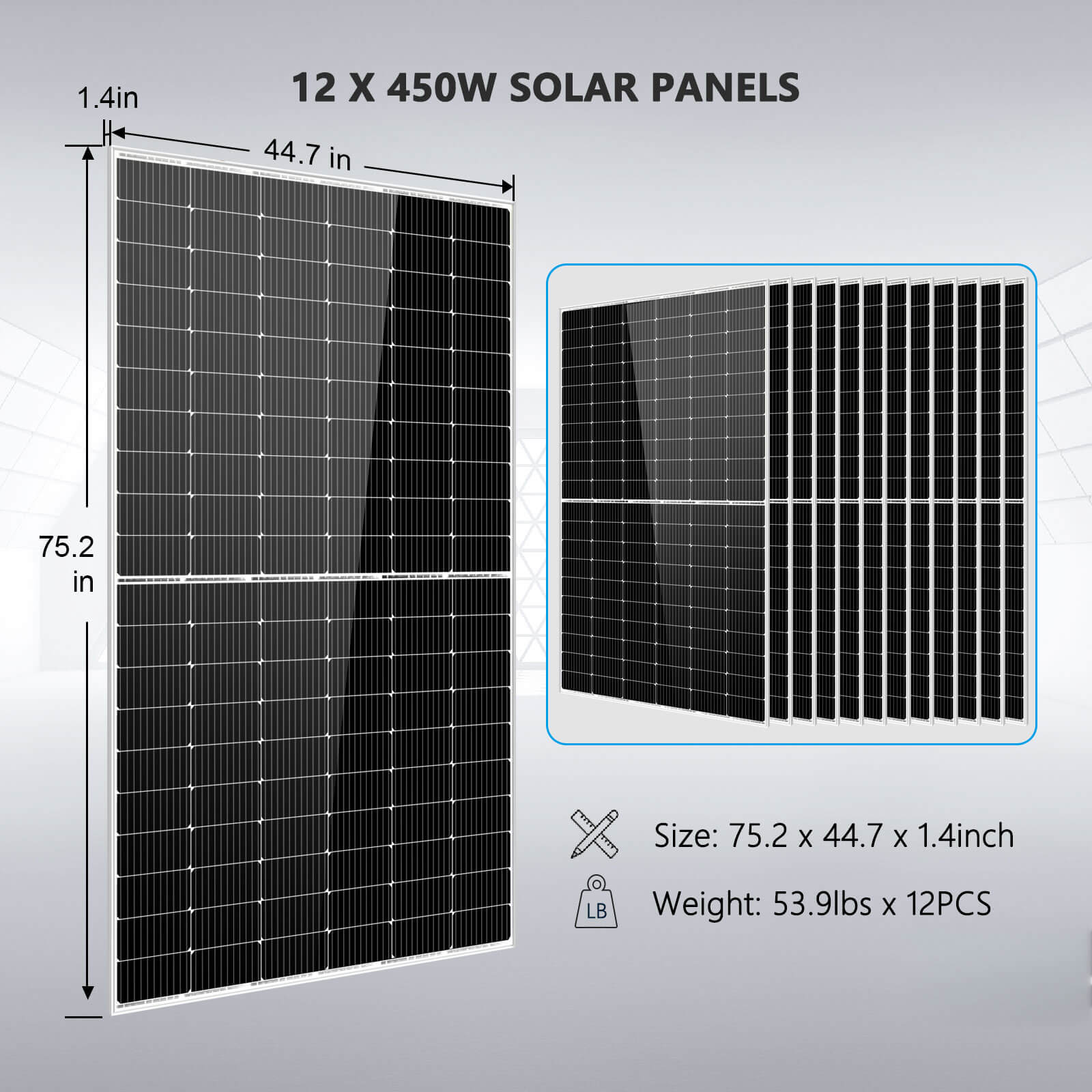 Sungold Power Off-Grid Solar Kit 10000W 48VDC 120V/240V LifePO4 20.48KWH Lithium Battery 12 X 450 Watts Solar Panels