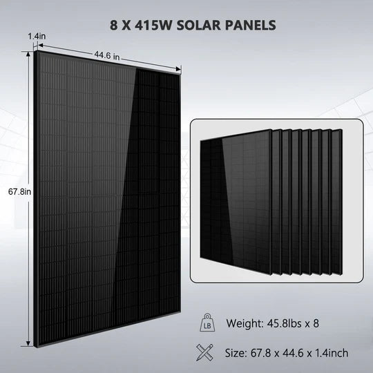 Sungold Power Off-Grid Solar Kit 8000W 48VDC 120V/240V LifePo4 16.07KWH Lithium Battery 8 X 415 Watts Solar Panels SGR-8K16P