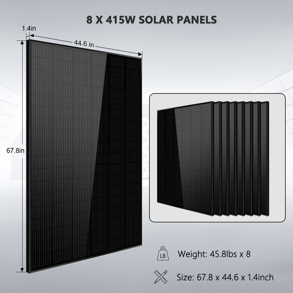 SunGold Power | Off-Grid Solar Kit | 6,500W 48VDC 120/240VAC | LiFePO4 10.24 kWh Lithium Battery | 8 x 415W Solar Panels | SGR-6510E