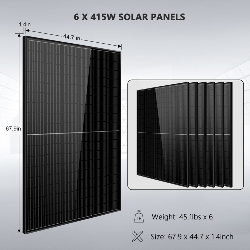 Sungold Power Off-Grid Solar Kit 5000W 48VDC 120V LifePo4 10.24KWH Lithium Battery 6 X 415 Watts Solar Panels