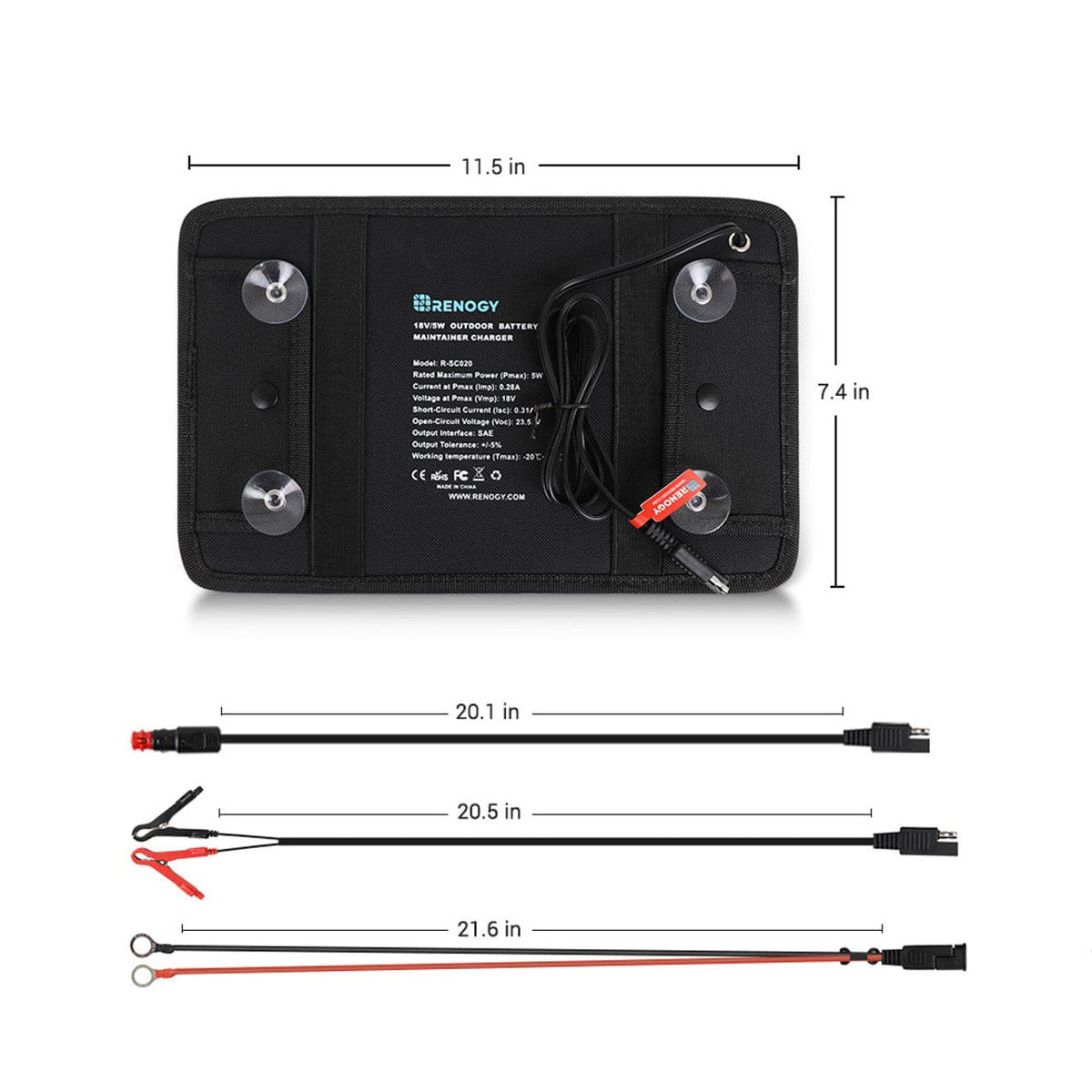 Renogy 5W Solar Battery Trickle Charger Maintainer Battery Maintainers Renogy