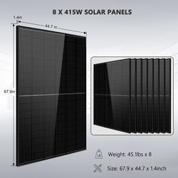 Sungold Power Off-Grid Solar Kit 8000W 48VDC 120V/240V LifePo4 10.24KWH Lithium Battery 8 X 415 Watts Solar Panels | SGR-8K10E Solar Kits SunGoldPower