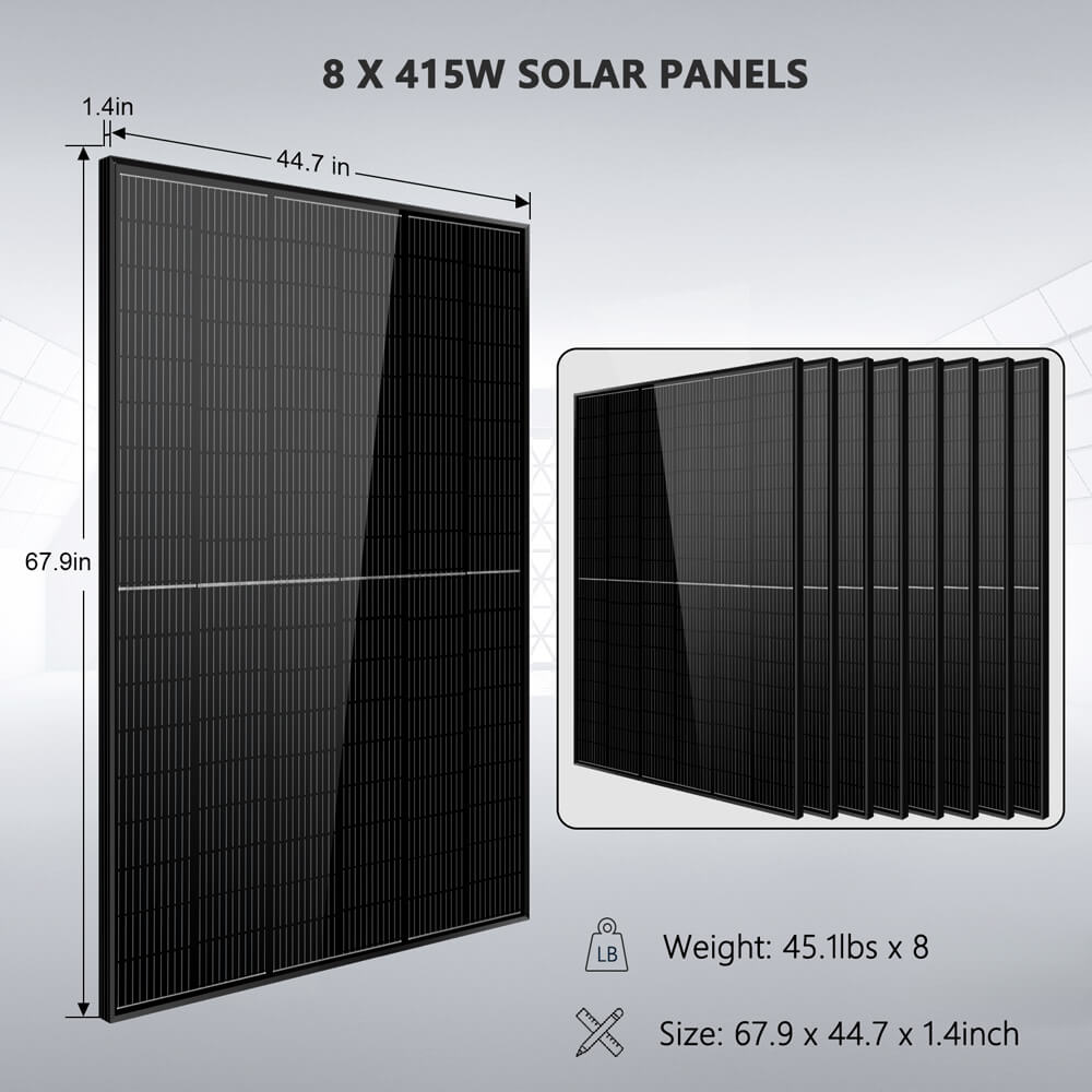 Sungold Power Off-Grid Solar Kit 8000W 48VDC 120V/240V LifePo4 10.24KWH Lithium Battery 8 X 415 Watts Solar Panels | SGR-8K10E Solar Kits SunGoldPower