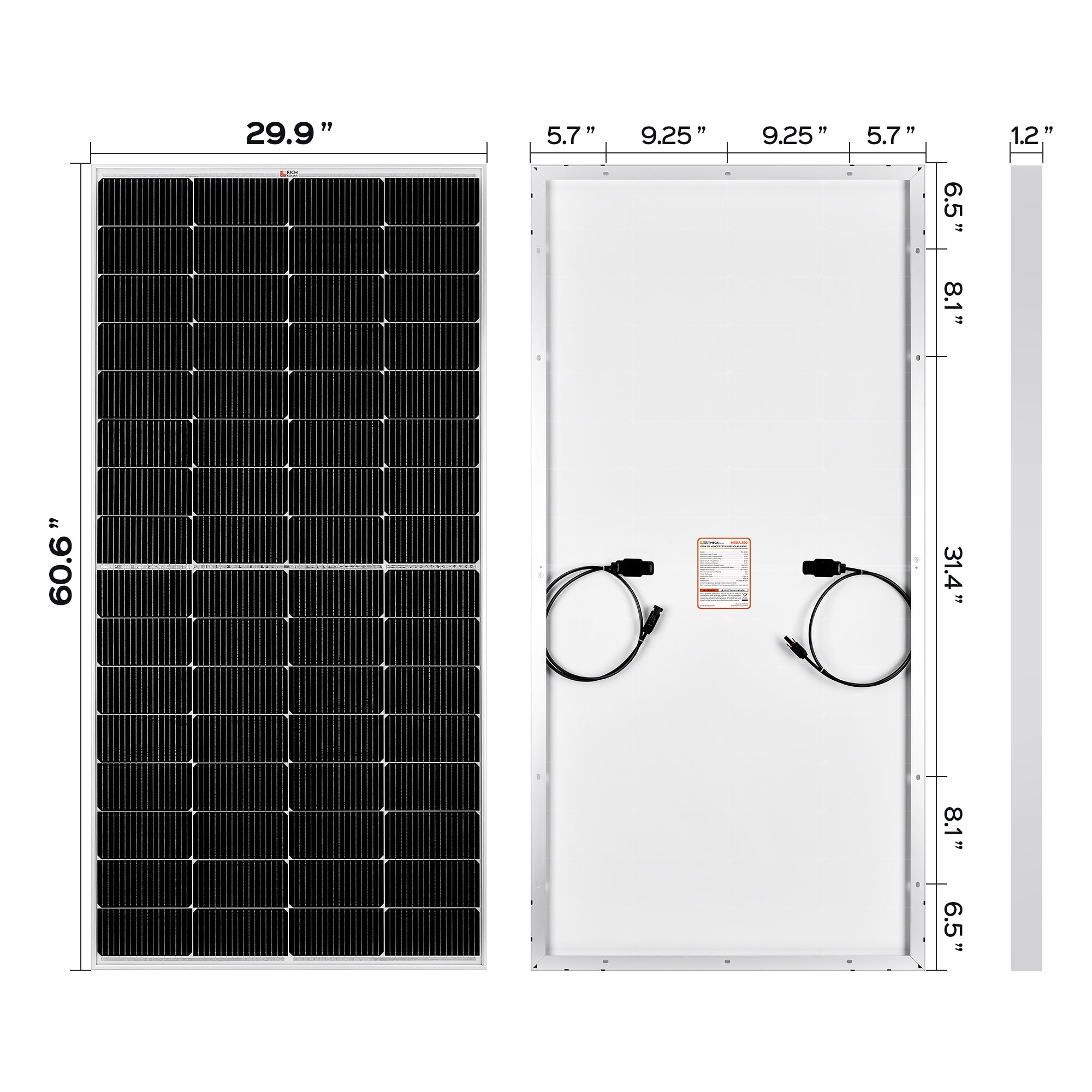 RICH SOLAR | MEGA 250 | 250W Solar Panel | Premier 12V Off-Grid Solar Panel for RVs, Vans, Boats | 25-Year Output Warranty | UL Certified