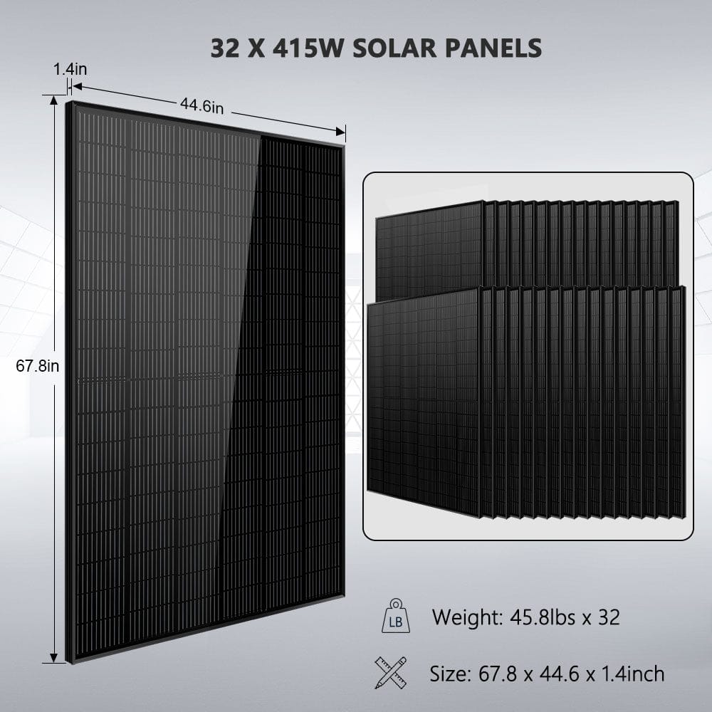 Sungold Power | Off Grid Solar Kit | 16KW 48VDC 120V/240V | LiFePO4 25.6kWh Lithium Battery | 32 x 415 Watts Solar Panels | SGR-16K25E Solar Kits SunGoldPower
