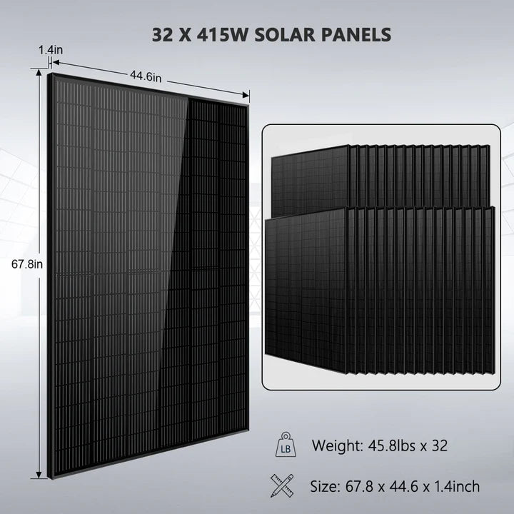 Sungold Power Off-Grid Solar Kit 16KW 48VDC 120V/240V LIFEPO4 25.6KWH LITHIUM BATTERY 32 X 415 WATTS SOLAR PANELS | SGR-16K25T