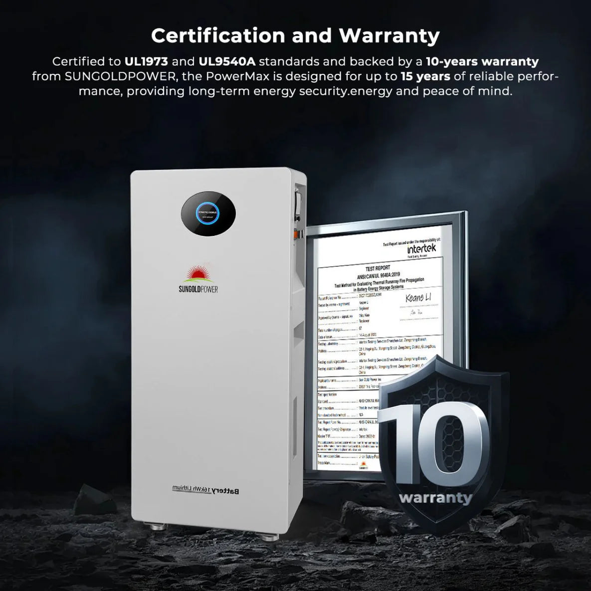 Sungold Power PowerMax 51.2V 314AH Outdoor Energy Storage Battery UL1973 & UL9540A