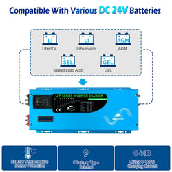 Sungold Power 3000W DC 24V Pure Sine Wave Inverter With Charger Off-Grid Inverters SunGoldPower