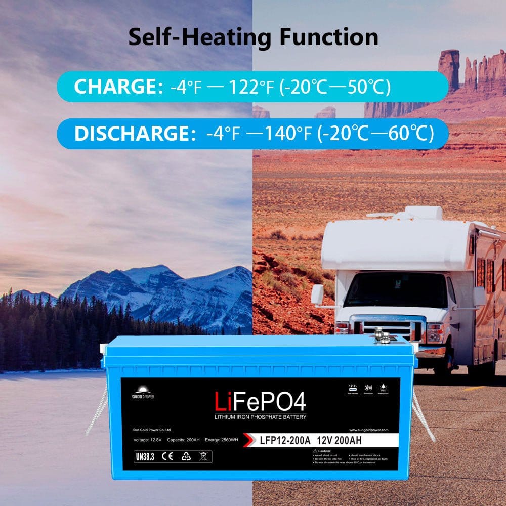 Sungold Power | 4 X 12V 200Ah LiFePO4 Deep Cycle Lithium Battery | Bluetooth / Self-Heating / IP65 Battery SunGoldPower