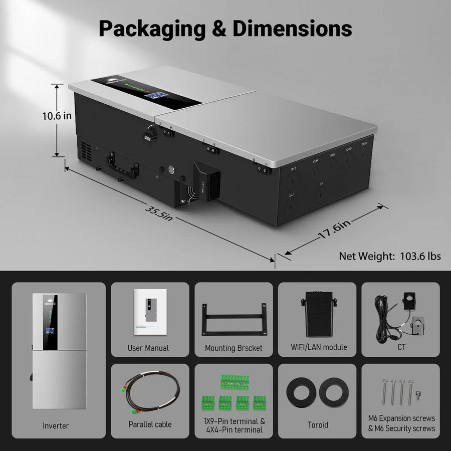 Sungold Power 11.4kW 48V Split Phase Hybrid Solar Inverter | Whole Home Backup (200A) | SGN-11K15PRO