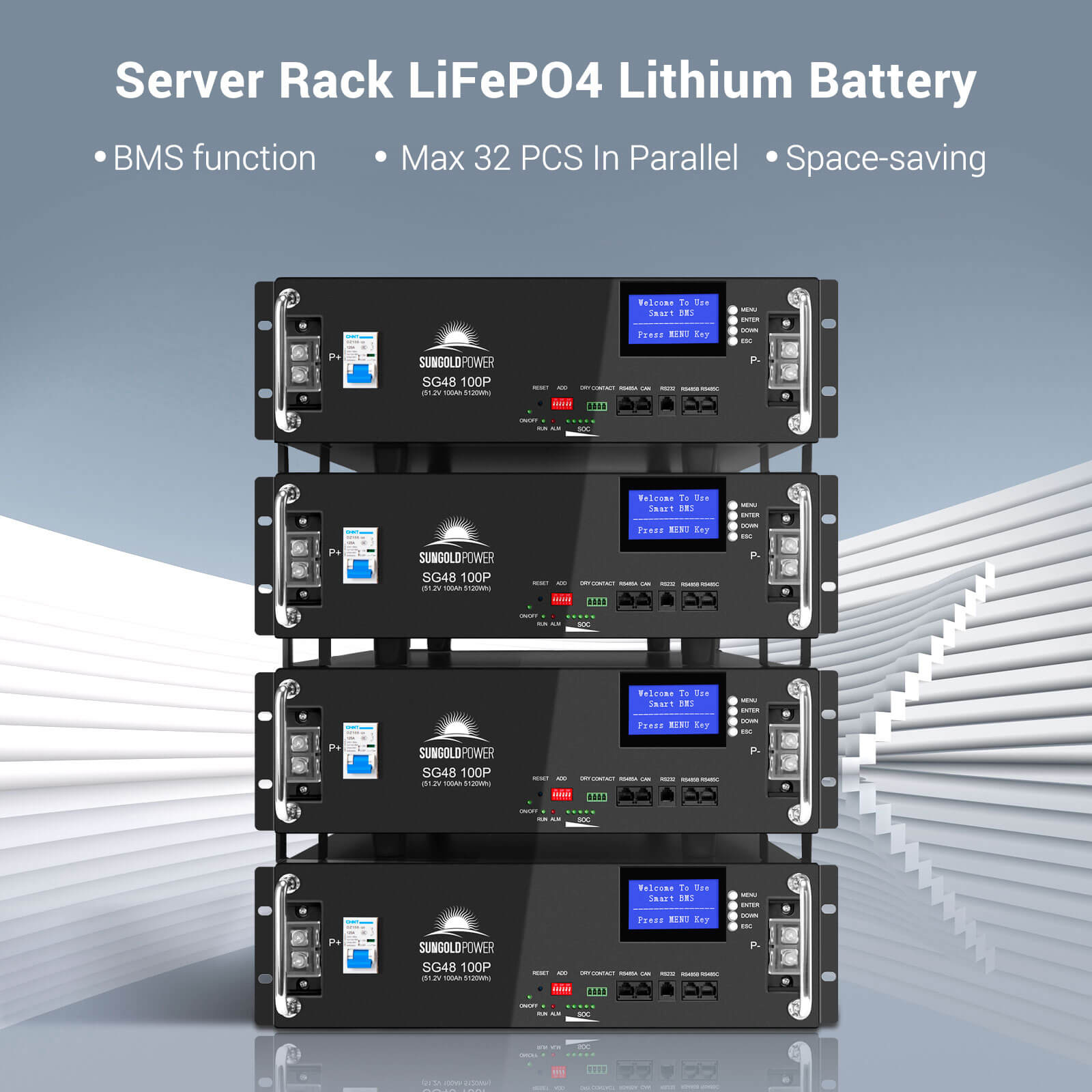 Sungold Power | 4 X 48V 100Ah Server Rack LiFePO4 Lithium Battery | SG48100P Server Rack Batteries SunGoldPower