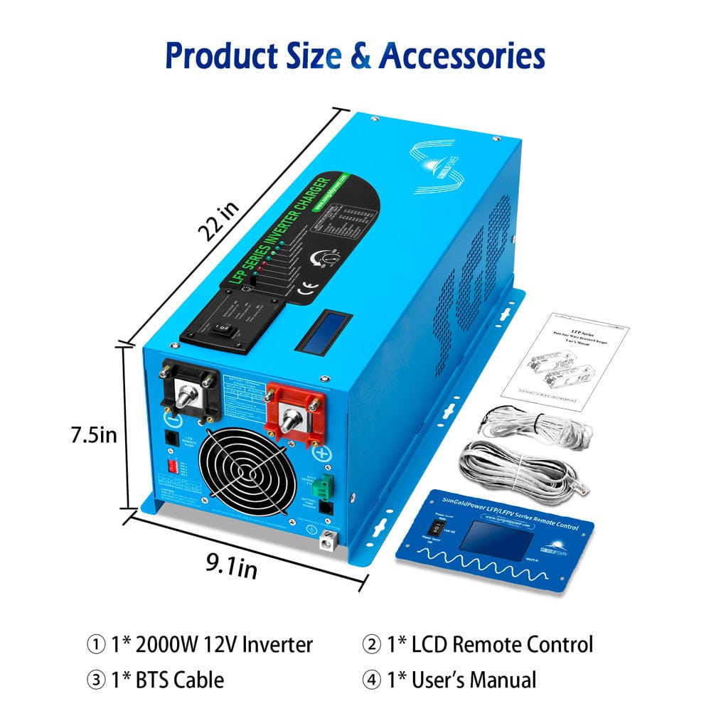 Sungold Power 2000W DC 12V Pure Sine Wave Inverter With Charger Off-Grid Inverters SunGoldPower