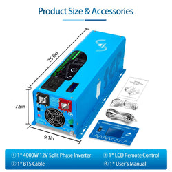 Sungold Power 4000W DC 12V Split Phase Pure Sine Wave Inverter With Charger Off-Grid Inverters SunGoldPower
