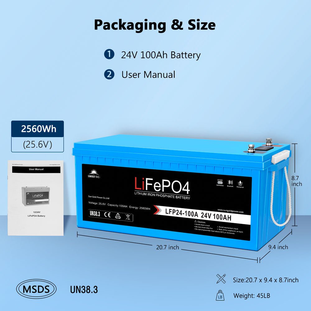 Sungold Power | 2 X 24V 100Ah LiFePO4 Deep Cycle Lithium Battery | Bluetooth / Self-Heating / IP65